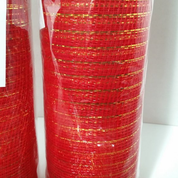 Red & Gold Deco Mesh 21" Wreaths Crafts 3 Rolls - Picture 6 of 8